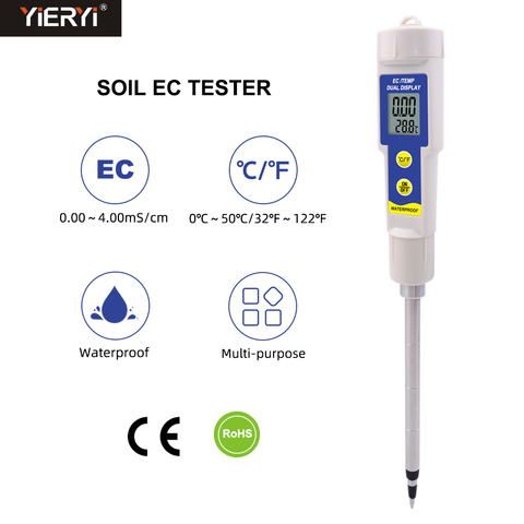 Yieryi водонепроницаемый тестер почвы EC и температуры 2 в 1 EC-315 многоцелевой тестер проводимости EC ppm CF измеритель с ATC ► Фото 1/6