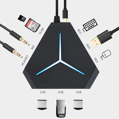 Usb-хаб USB 3,0 док-станция USB разветвитель Мульти USB 2,0/3,0 кард-ридер для наушников микрофона 6 Порты концентратор для настольных ПК Тетрадь ► Фото 1/6