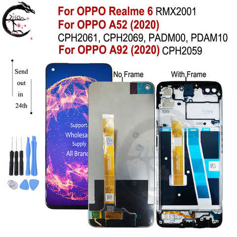 ЖК-дисплей с рамкой для OPPO Realme 6 A52 A92 2022 LCD RMX2001 CPH2069 дисплей сенсорный датчик дигитайзер сборка Realme6 дисплей ► Фото 1/6