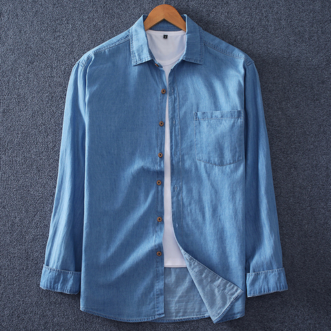 Модная мужская джинсовая рубашка размера плюс 6XL 7XL 8XL, повседневный светильник из 100% хлопка синего цвета на весну и осень, Мужская брендовая ... ► Фото 1/6