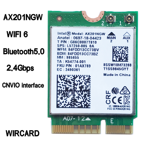 Wi-Fi 6 Intel AX201, Bluetooth 5,0, два диапазона, 2,4G/5G, беспроводная, NGFF, CNVi, Wi-Fi карта AX201NGW, 802.11ac/ax, 2,4 Гбит/с ► Фото 1/3