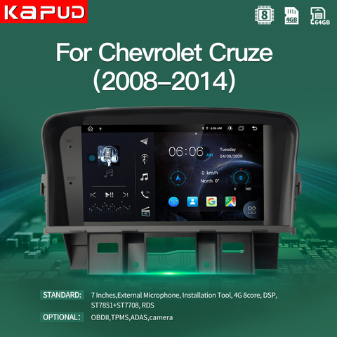 Автомагнитола Kapud для Chevrolet Cruze 10,0-2008, мультимедийный видеоплеер, GPS-навигация, Android 2014, без DVD, стерео, четырехъядерный процессор, Wi-Fi ► Фото 1/6