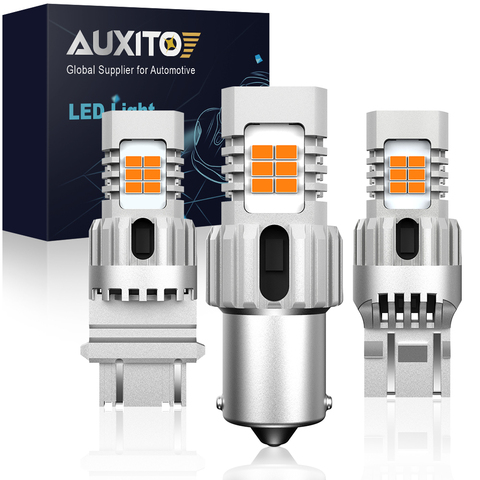 AUXITO 2X 7440 светодиодный Нет Hyper флэш Янтарный Желтый светодиодный T20 W21W 1156 3157 P27/7W Canbus Светодиодные лампочки Светодиодный лампы для указатели п... ► Фото 1/6