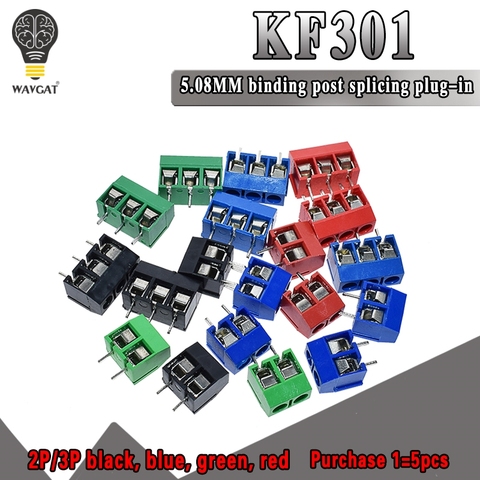 20 шт KF301-2P KF301-3P KF301-5.0-2P KF301 2Pin 3Pin винт 2Pin 5,0 мм прямой печатной платы Клеммная колодка Разъем синий и красный цвета зеленый ► Фото 1/6