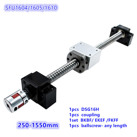SFU1605 набор: 16 мм рулонный шариковый винт C7 с концевой обработкой + 1605 шариковая гайка + Корпус гайки + BK/BF12 концевая опора + соединитель RM1605 ► Фото 1/6