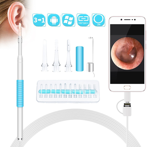 Эндоскоп для очистки ушей, USB, визуальная ложка для ушей, 5,5 мм, 0.3MP, мини-камера, Android PC, ушной выбор, инструмент для бороскопа, забота о здоровь... ► Фото 1/6