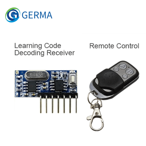 Передатчик GERMA RF 433 МГц, 4 кнопки, дистанционное управление + модуль приемника, фиксированное декодирование EV1527, 4CH выход, с обучающим набором ... ► Фото 1/6