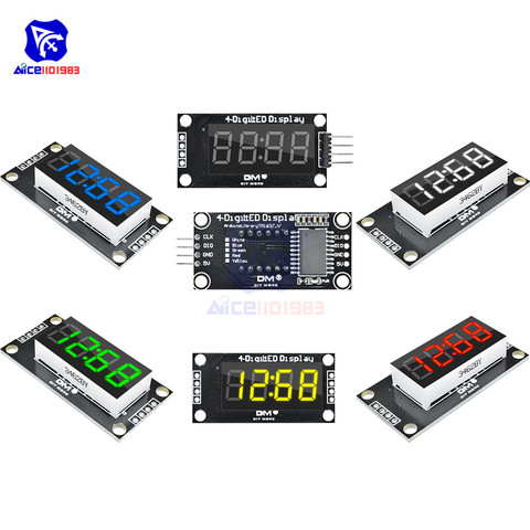 Светодиодный 4-битный трубный дисплей TM1637, 0,36 дюйма, 7-сегментный модуль часов, красный, зеленый, синий, желтый, белый светодиодный модуль с ко... ► Фото 1/6