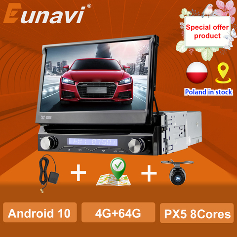 Eunavi 4G Оперативная память 1 Din Android 9,0 Octa 8 Core автомобильный DVD проигрыватель для универсальной GPS навигации стерео радио WI-FI MP3 аудио USB SWC ► Фото 1/6