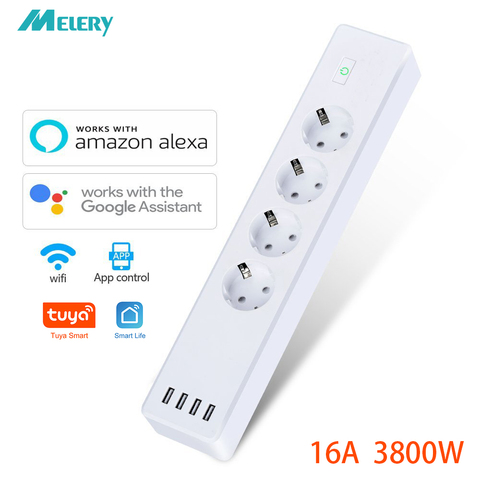 Wifi Smart Power Strip Защита от перенапряжения 4 розетки европейского стандарта электрическая розетка с USB App голосовым пультом дистанционного управления Alexa Google Home ► Фото 1/6