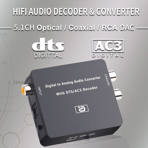 AYINO 24bit 192K DAC 5.1CH Hi-Fi Цифровой в аналоговый аудио декодер, конвертер DTS AC3 PCM оптический оптоволоконный коаксиальный в RCA 3,5 мм 2CH ► Фото 1/6