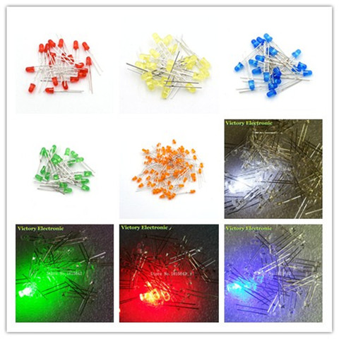 200 шт., светодиод 3 мм, 5 мм, белый/синий/красный/желтый/зеленый/оранжевый свет, светильник мм, Круглый, прозрачный, F3 F5, белый цвет, светодиод, из... ► Фото 1/6