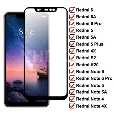 Полностью закаленное стекло для Redmi 6 Pro 6A 5 Plus 5A 4X S2 Go K20, стекло на Xiaomi Redmi Note 6 5 5A 4 4X Pro, Защитная пленка для экрана ► Фото 1/6