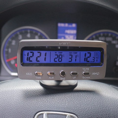 Автомобильный термометр, вольтметр, автомобильный внутренний и наружный термометр, измеритель температуры и напряжения с будильником VST7045V... ► Фото 1/6