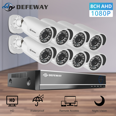 DEFEWAY комплект видеонаблюдения 1080 P HD наружная система видеонаблюдения 8CH DVR 8 система видеонаблюдения ► Фото 1/6