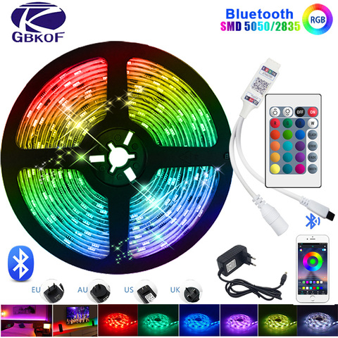 Bluetooth светодиодный ленточный светильник RGB 5050 SMD 2835 гибкая лента Fita светодиодный светильник RGB 5 м 10 м 15 М лента диод DC12V 60LED/M + адаптер ► Фото 1/6