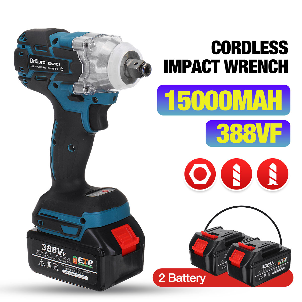 Дрель Makita 18V Аккумуляторная Электрический ударный гайковерт пневматический двигатель 1/2 