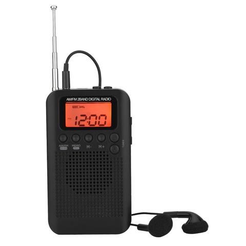 Портативное цифровое карманное радио AM/FM, двухдиапазонное стерео мини-радио с разъемом для наушников 3,5 мм и ЖК-дисплеем ► Фото 1/6