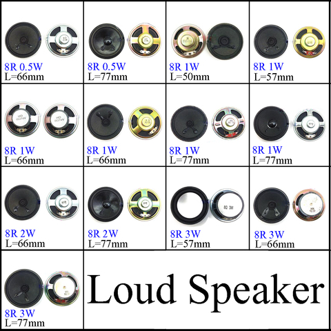 YuXi 8 Ом/8R 0,5 Вт 1 Вт 2 Вт 3 Вт 1/2/3 Вт 50 мм 57 мм 66 мм 77 мм диаметр, громкий динамик, громкий динамик ► Фото 1/1