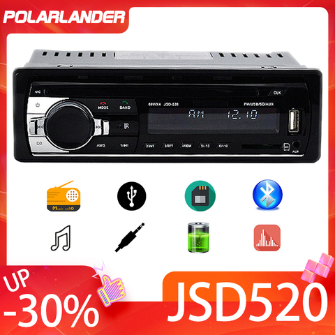 FM/SD/USB/AUX автомобильное стерео радио, несколько EQ MP3-плеер JSD 520 1 DIN 12 В, головное устройство, Bluetooth MP3/WMA/WAV плеер ► Фото 1/5