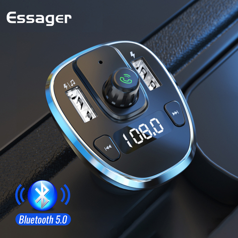 Essager USB Автомобильное зарядное устройство Bluetooth 5,0 автомобильный комплект Handsfree FM передатчик аудио MP3 U диск TF карта плеер мобильный телефон а... ► Фото 1/6