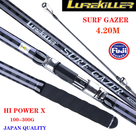 Lurekiller японское качество 46T Hi Power X спиральная карбоновая штанга для серфинга Fuji SURF Rod 4,2 M 3 секции BX штанги для серфинга 100-300G ► Фото 1/6