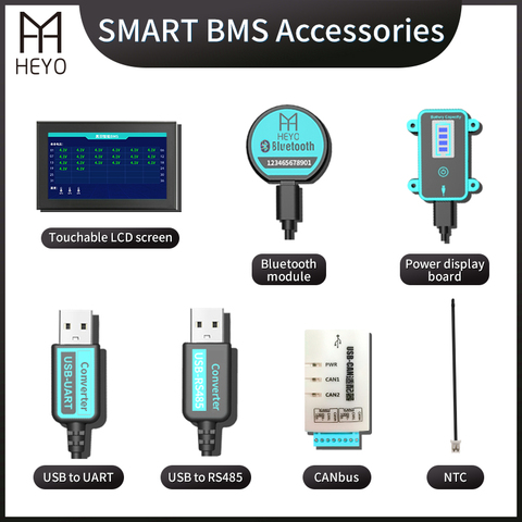 Аксессуары HEYO Smart BMS, Bluetooth BT USB к кабелям RS485 UART, модуль CANbus, GPS NTC, плата питания, панель, сенсорный ЖК-экран ► Фото 1/5