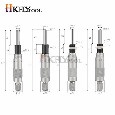 Головки для микрометра 0-25 мм, точность 0,01 мм, плоский измерительный инструмент, тип ниток, Накатанная регулировочная ручка, головка микрометра ► Фото 1/6