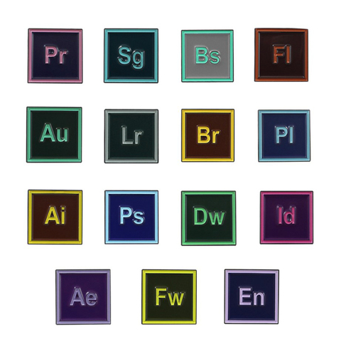 Цветные эмалевые значки для лацканов Adobe Design, программное обеспечение PS AI LR AE PR Photoshop, крутые заколки, броши для художников, подарки для друзе... ► Фото 1/6