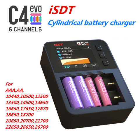 Интеллектуальное зарядное устройство ISDT C4 EVO с выходом Type-C QC3.0 для литий-ионных батарей AA AAA с экраном IPS и противопожарной защитой ► Фото 1/6