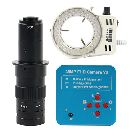 Новинка промышленный видеомикроскоп 38MP 2K HDMI UBS камера + 130X/180X/300X монокуляр объектив 56 светильник для PCM SMD пайки ► Фото 1/6
