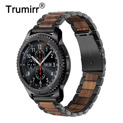 Ремешок из нержавеющей стали и дерева для Samsung Gear S3/ Gear 2 Neo Live/ Huawei Watch 2 Classic/GT, быстросъемный браслет для наручных часов, 22 мм ► Фото 1/6