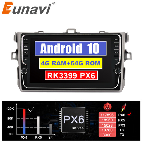Автомагнитола Eunavi с Android-системой для Toyota Corolla E140/150 2007-2011, радио, gps-навигация, 4G, Wi-Fi, USB, BT ► Фото 1/6