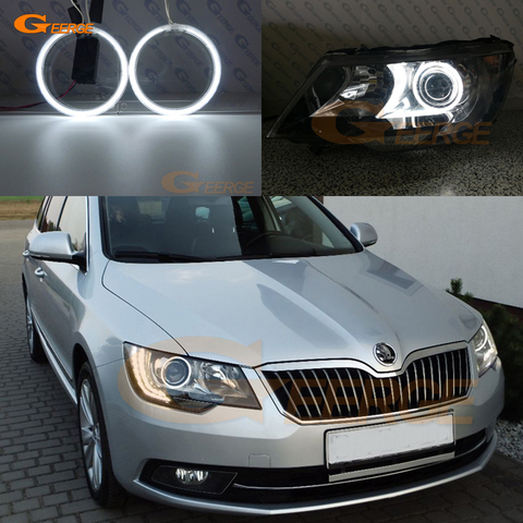 Ксеноновые фары для SKODA SUPERB 2 II 3T FACELIFT 2013 2014 2015, отличные ультра-яркие CCFL «ангельские глазки», комплект с кольцом Halo ► Фото 1/6