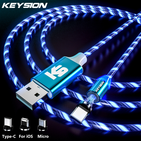 Магнитный кабель KEYSION со светодиодной подсветкой, кабель Micro USB для Samsung, зарядный кабель Type-C для Xiaomi, iPhone, Магнитный зарядный шнур ► Фото 1/6