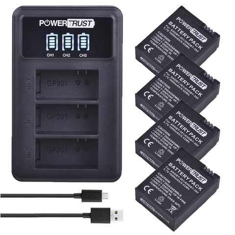 Литий-ионный аккумулятор AHDBT301 AHDBT 301, 3,7 В, 1600 мА · ч, для GoPro Hero3 +, 3-канальное светодиодное Зарядное устройство USB для Gopro Hero 3/3 + ► Фото 1/6