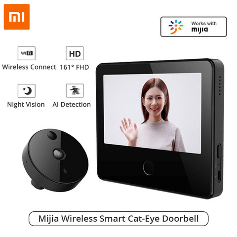 Xiaomi MIJIA беспроводной Smart в виде кошачьих глаз с 720P 161 Full HD видео дверной звонок с 5 дюймов сенсорный экран AI уход за кожей лица и PIR Обнаружение ... ► Фото 1/6