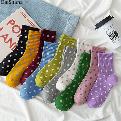 2022 Модные цветные хлопковые носки в горошек, счастливые носки, индивидуальные Брендовые повседневные носки в стиле Харадзюку, женские носки для пар, носки для девочек ► Фото 1/6