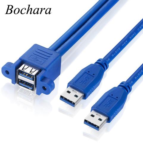 Удлинительный кабель Bochara USB 3,0 с двумя USB «папа» на два USB «мама» с винтовым креплением 50 см ► Фото 1/6