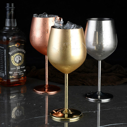 304 stainless steel copper plated single-layer goblet anti-fall glass cocktail glass 500ml wine cups  champagne glasses ► Фото 1/6