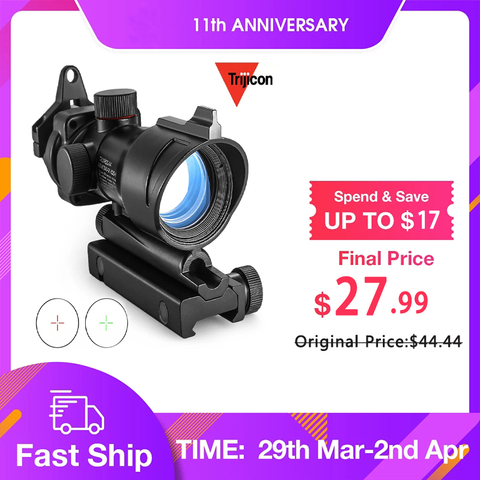 Оптический прицел Trijicon ACOG 1X32 с красной точкой, с подсветкой и рельсом 20 мм для страйкбольного оружия, охотничьего прицела ► Фото 1/6