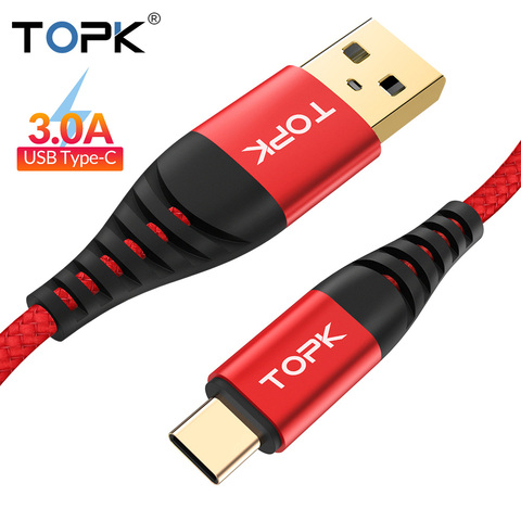 USB Type C кабель TOPK AN42, для Xiaom Redmi Note 7, Samsung S9 S10 Plus, быстрая зарядка 3.0, 3 А ► Фото 1/6