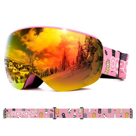 Профессиональные детские лыжные очки Copozz, незапотевающие безрамные лыжные очки, ветрозащитное спортивное снаряжение, зимние лыжные очки д... ► Фото 1/6