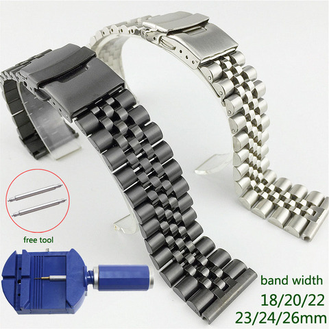 Stainless Steel Watch Band 18mm 20mm 22mm 23mm 24mm 26mm Watch Strap Silk Glossy Watchband Double Buckle Replacement Bracelet ► Фото 1/6