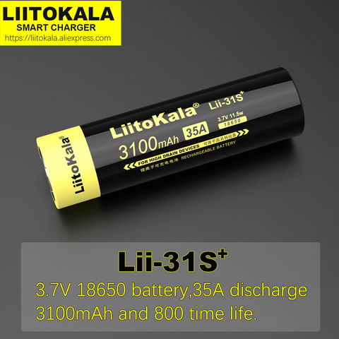 1-20 шт., аккумулятор LiitoKala Lii-31S 18650, литий-ионный аккумулятор 3,7 в, мА, 35 А, аккумулятор для смартфона высокого размера. ► Фото 1/5