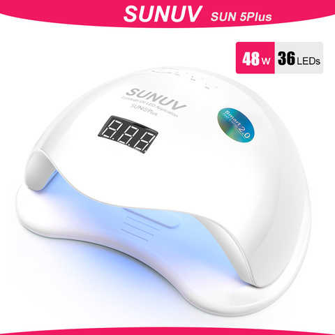 SUNUV SUN5 Plus 48 Вт УФ светодиодная лампа для сушки ногтей для отверждения всех типов гель 99s низкое тепло 36 светодиодов УФ лампа для двух рук маши... ► Фото 1/6