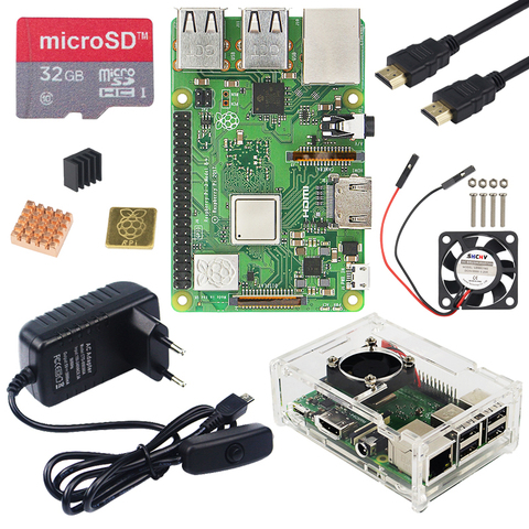 Комплект Raspberry Pi 3 Model B Plus с Wi-Fi и Bluetooth + адаптер питания 3A + акриловый чехол + кулер + кабель HDMI для Raspberry Pi 3B + ► Фото 1/6