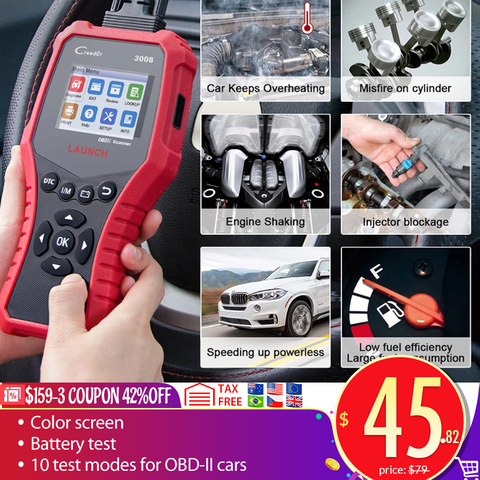 LAUNCH X431 CR3008 OBD2 автомобильный сканер OBDII считыватель кодов диагностический инструмент проверка напряжения батареи двигателя бесплатное обновление pk KW850 ► Фото 1/6