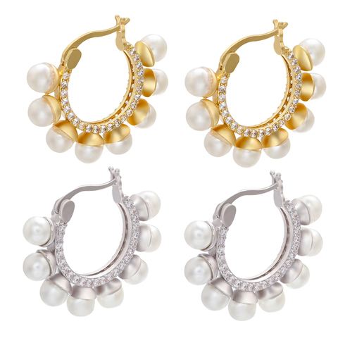 ZHUKOU 1 piece 2022 NEW fashion pearl earrings for women girls CZ crystal Round Circle earrings Hollow earrings Jewelry VE221 ► Фото 1/6