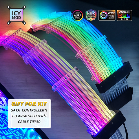 A-RGB GPU удлинитель кабеля 8PIN кабель освещения 8 + 8 strimer провод 24PIN VGA 8 + 8 + 8 удлинитель RGB для материнской платы PC MOD 5V3PIN ► Фото 1/6